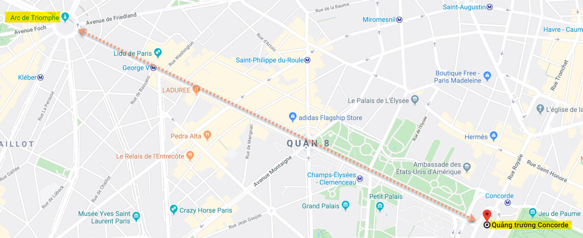 Hình 1: Khải hoàn môn kết nối Tháp Eiffel